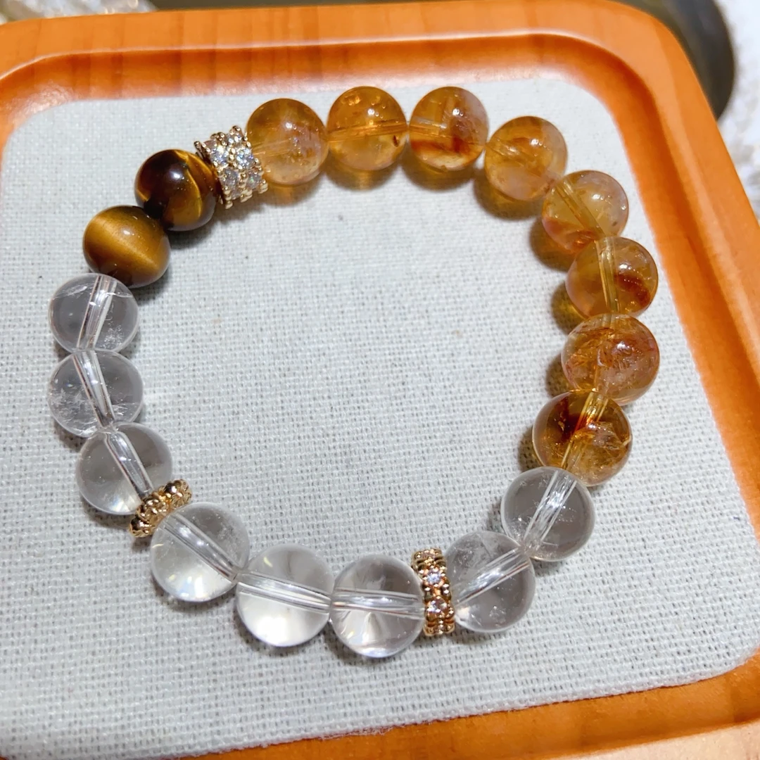 天然黄塔晶和白水晶手串女士新款时尚雕刻手链