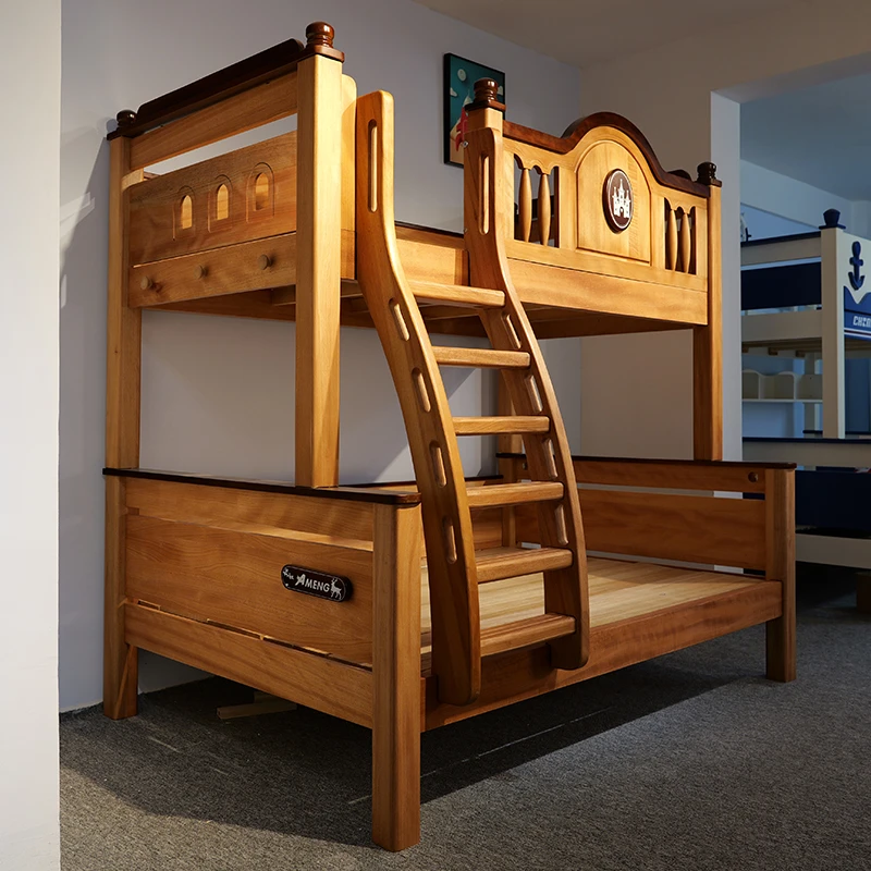子母床双层床上下铺全实木红檀木儿童床字母床原木上下床高低床
