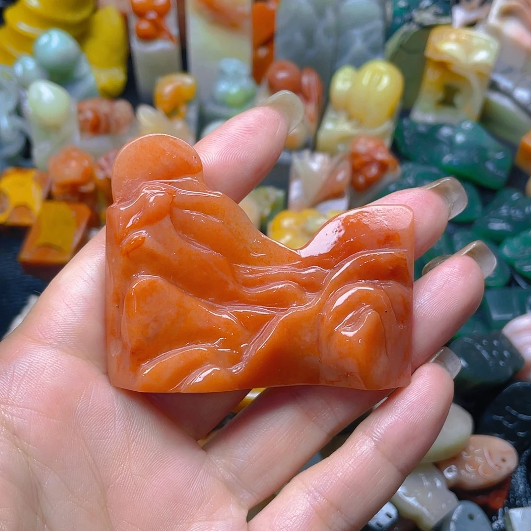 青田石印石桃花冻