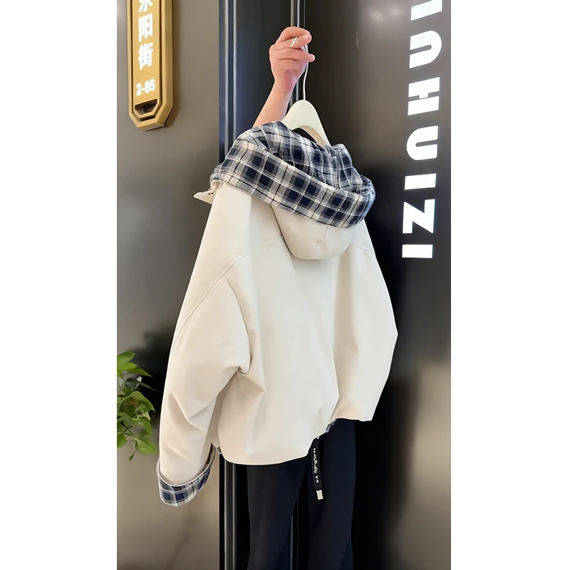 MARIE.COCO新款韩系设计感连帽格纹棉服秋冬加厚保暖百搭女外套