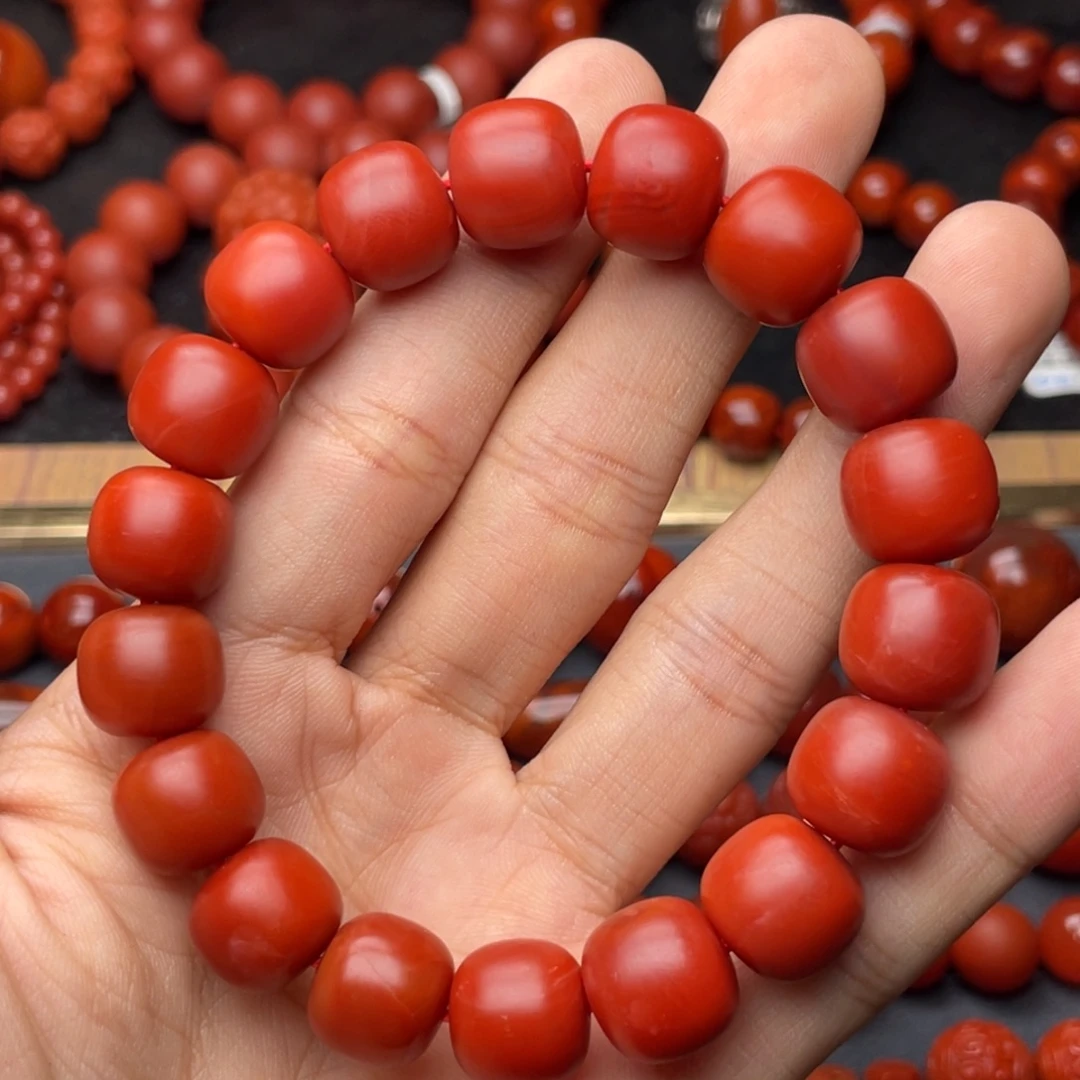 南红玛瑙未镶嵌手串H13mm顶品收藏保山满红满肉锦红老型手串