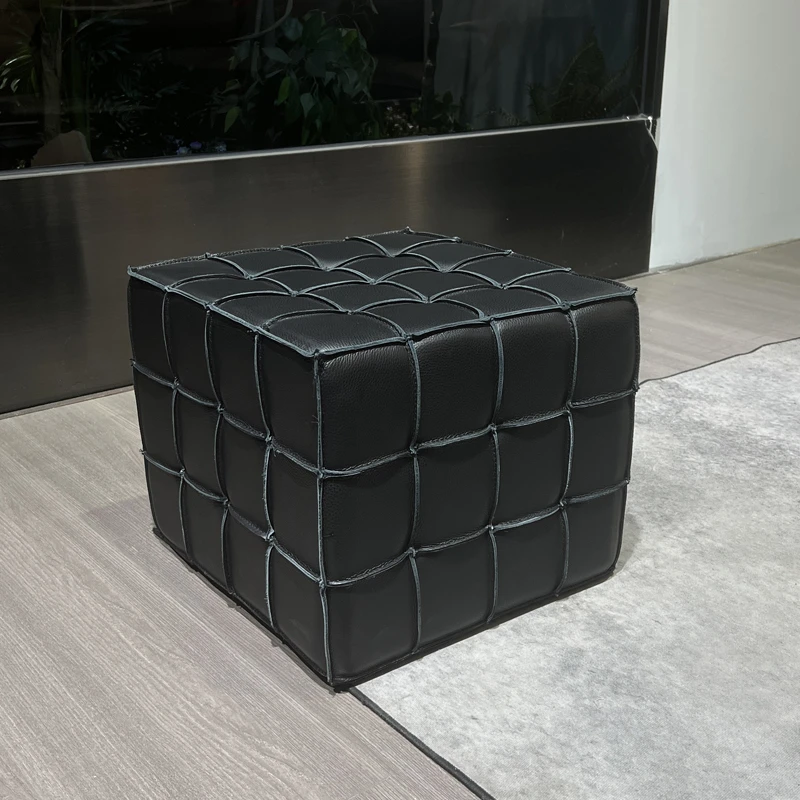 意式魔方凳真皮入户换鞋凳家用凳子沙发凳矮凳客厅坐墩脚踏方块凳