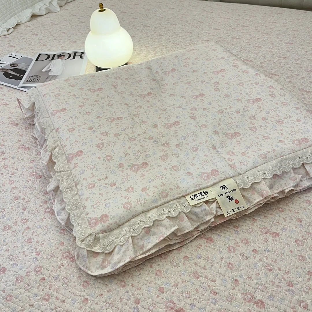 畅姐推荐【雾里花-双感配套夏被】蕾丝床盖/配套全棉双层纱夏被