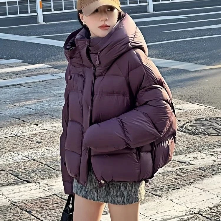 2025短款新款韩系连帽软糯泡芙棉服女加厚保暖时尚宽松冬季外套潮