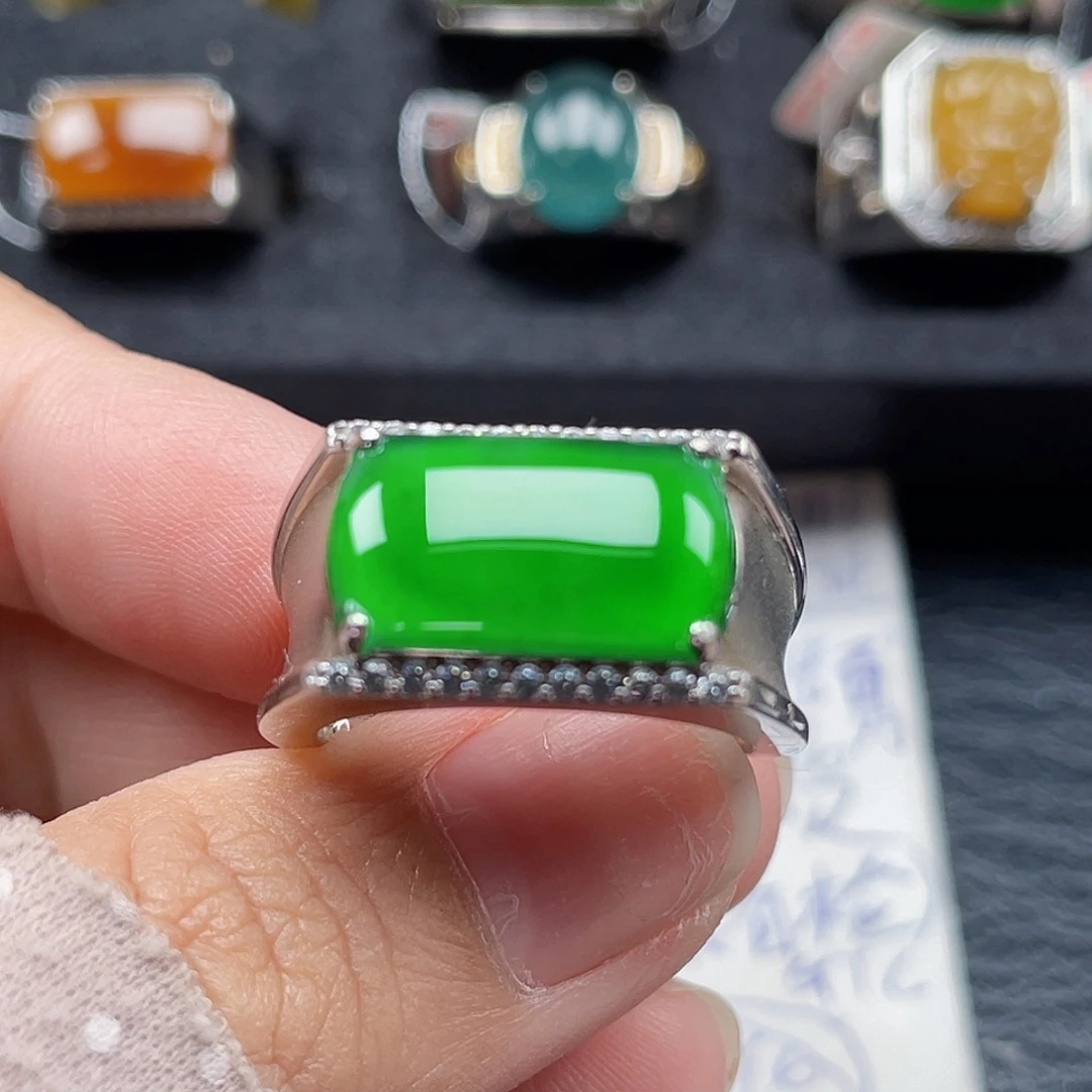 银S925镶嵌戒指翡翠天然a货翡翠没运费险3274