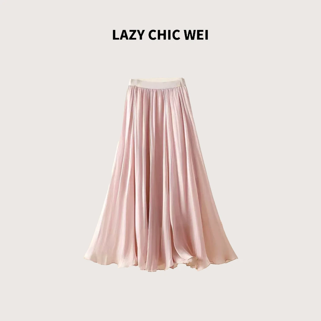 LAZY CHIC WEI “桃花裙”木浆纤维轻盈光泽感松紧腰半裙25SSW1143