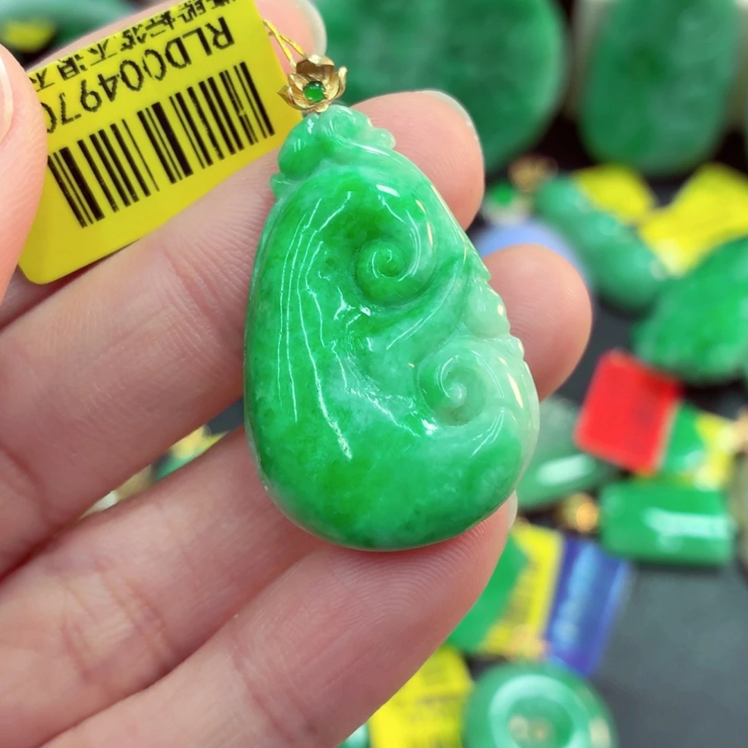 翡翠18K金镶嵌吊坠(不含链)