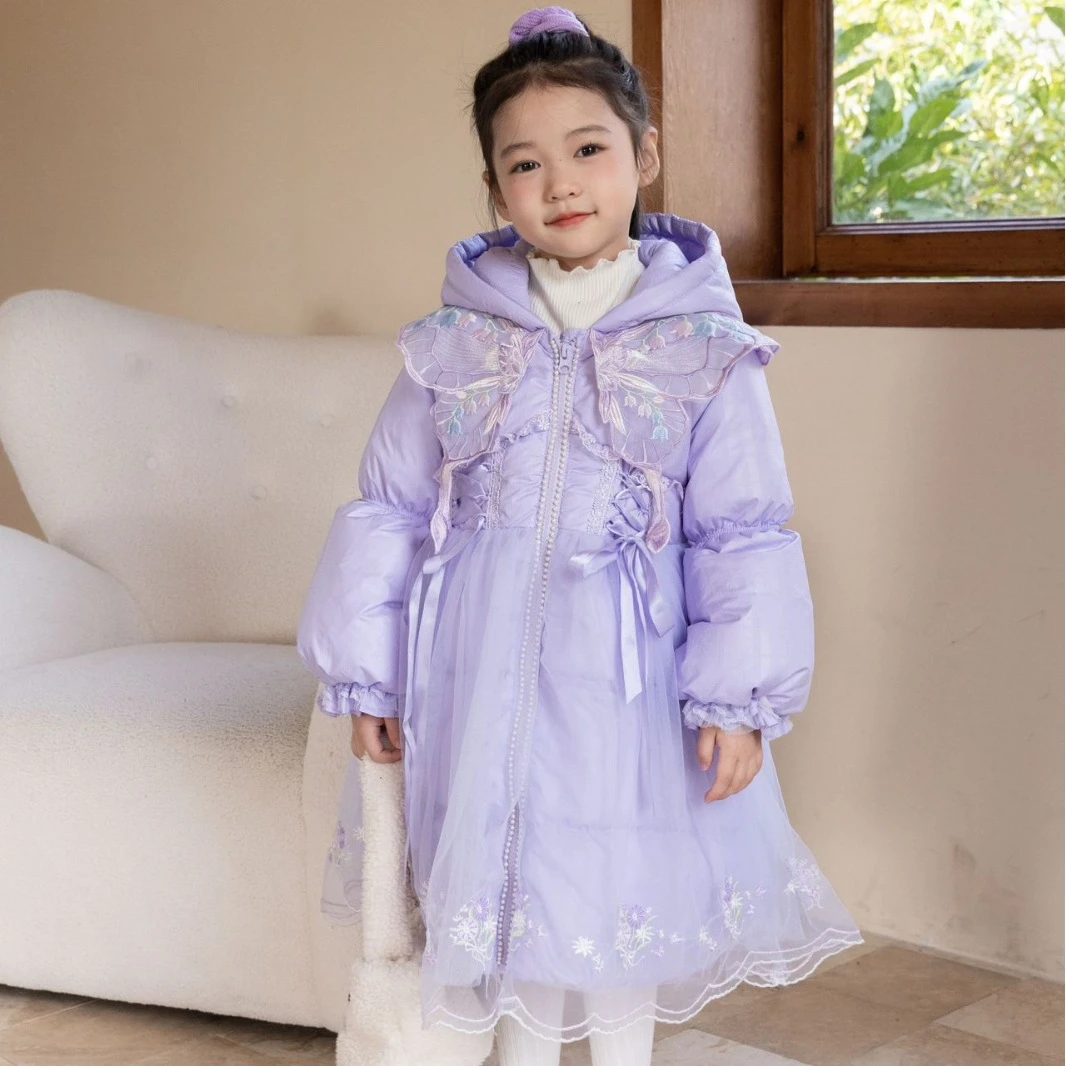 2410#新款现货90白鸭绒儿童冬季古风中国风网纱羽绒服外套