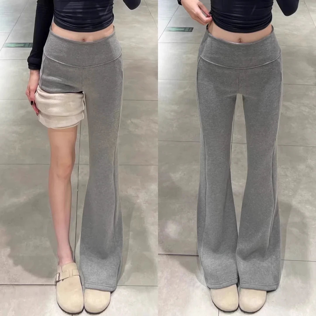 美式加厚低腰微喇裤女秋冬季2025新款高腰垂感显瘦休闲加绒喇叭裤