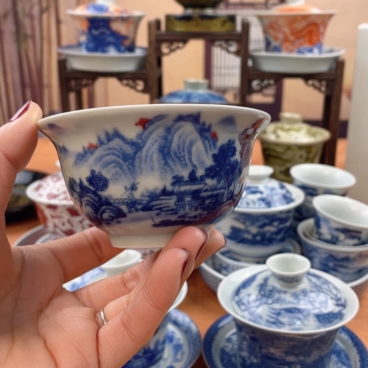 陶摆件富春山居图压手杯