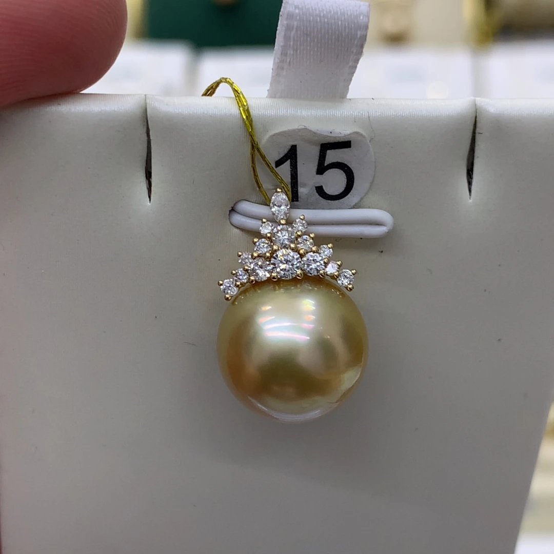 海水珍珠颈饰18K金镶嵌钻 石12-13