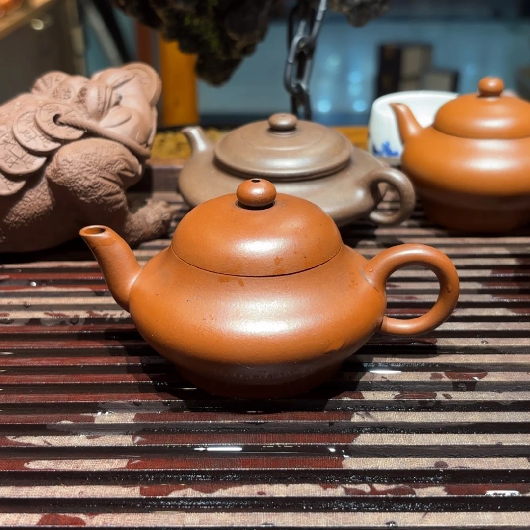 茶壶紫砂紫砂壶九十年代红泥扁灯120cc