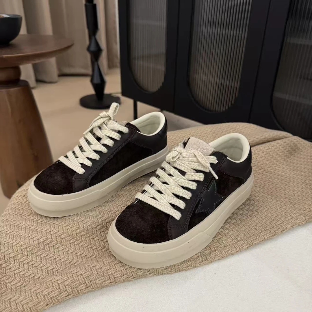 伟丽6店4300款【韩版复古厚底星星板鞋】 板鞋秋季圆头休闲板鞋