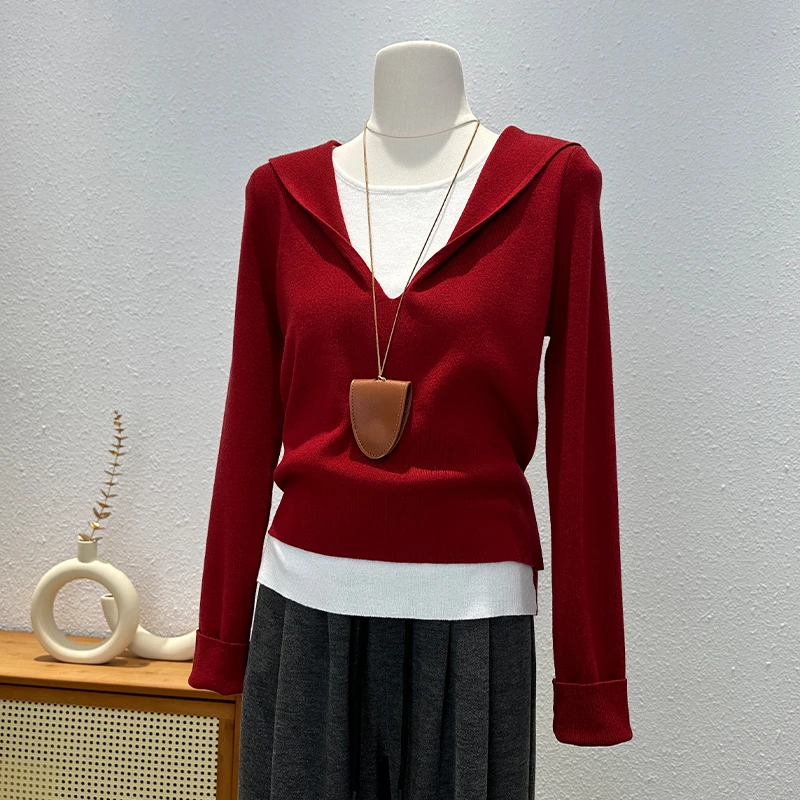 【现货】设计感拼接长袖针织女秋冬百搭显瘦小衫小众炸街高级感女装