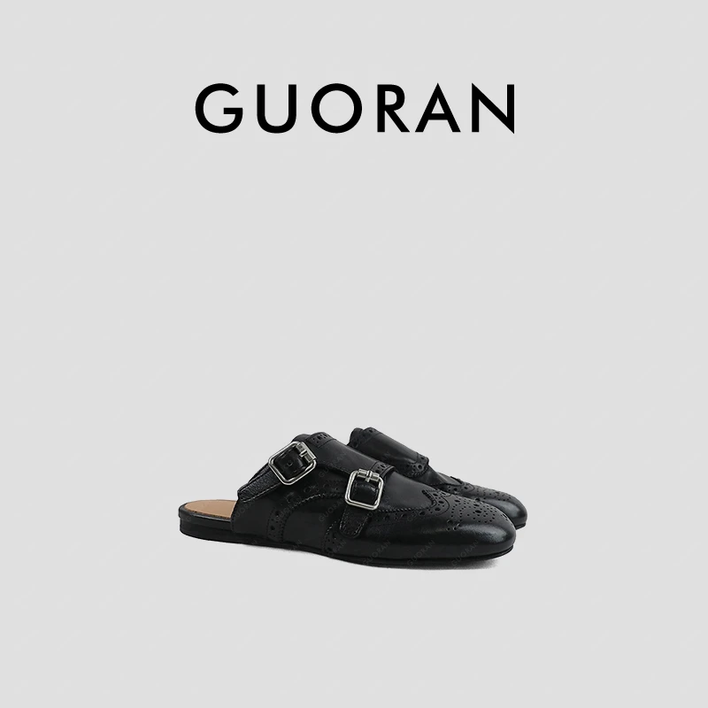 精琢雕花深度水洗牛皮孟克半拖牛津巴恩穆勒拖