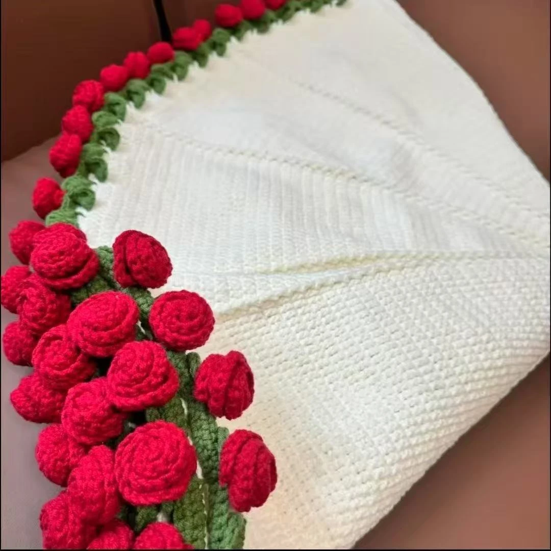 花束毯子钩织diy材料包手工钩织铃兰玫瑰花三色花创意编织绣花