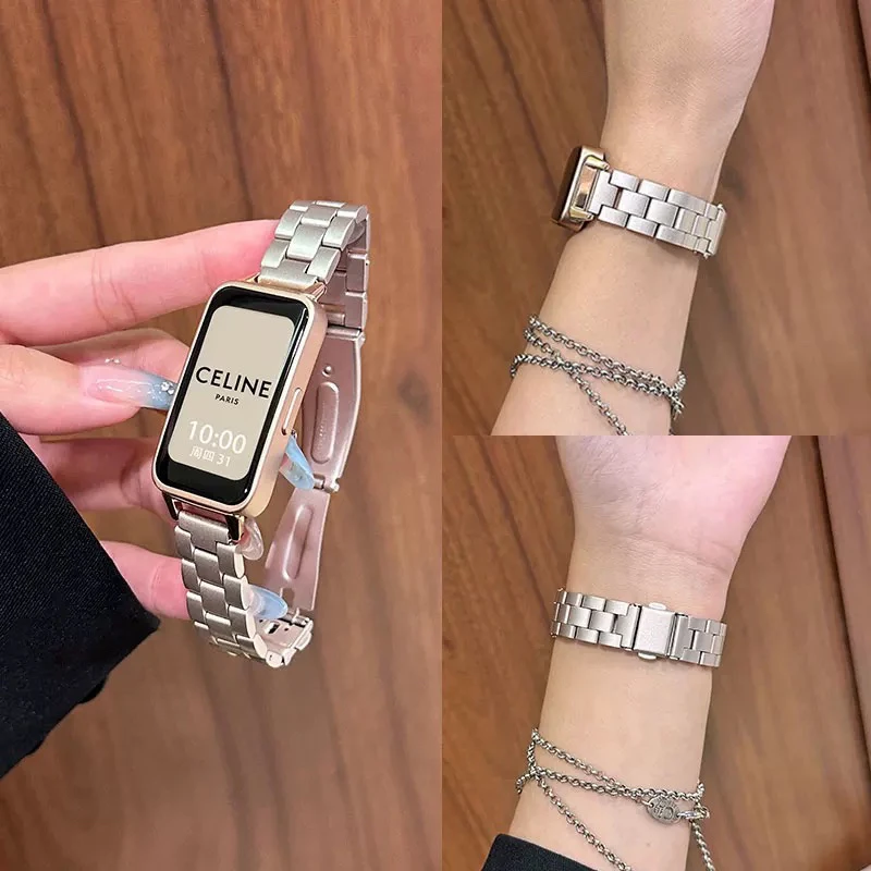 新款银色金属三株适用华为手环9代表带HUAWEI Ben8代腕带FIT3