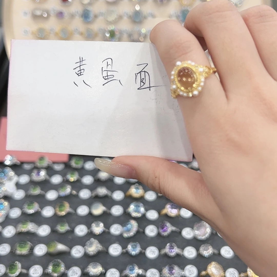 蛇纹石玉戒指银S925镶嵌瑞*