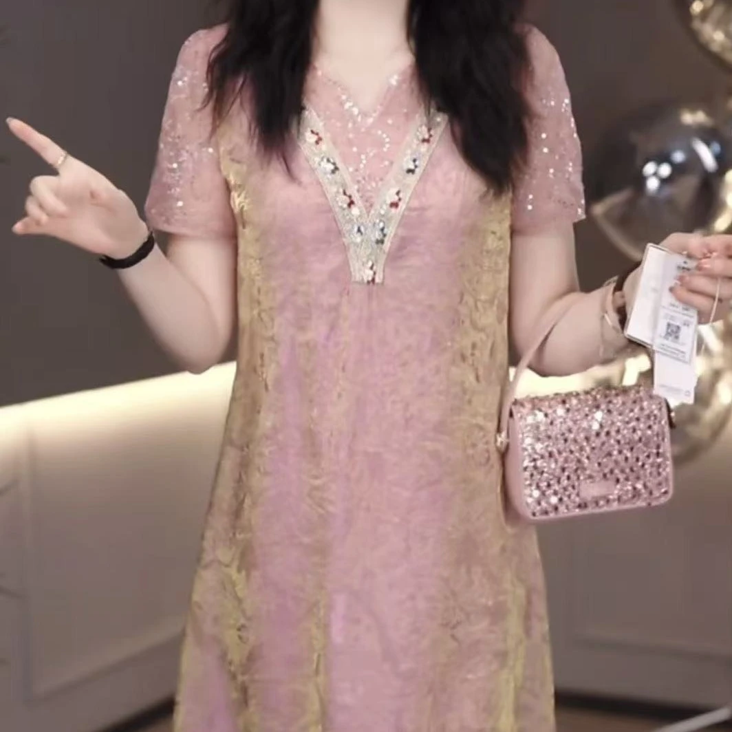 5290#高端优雅气质中式连衣裙2025夏季新款遮肚显瘦高贵裙子