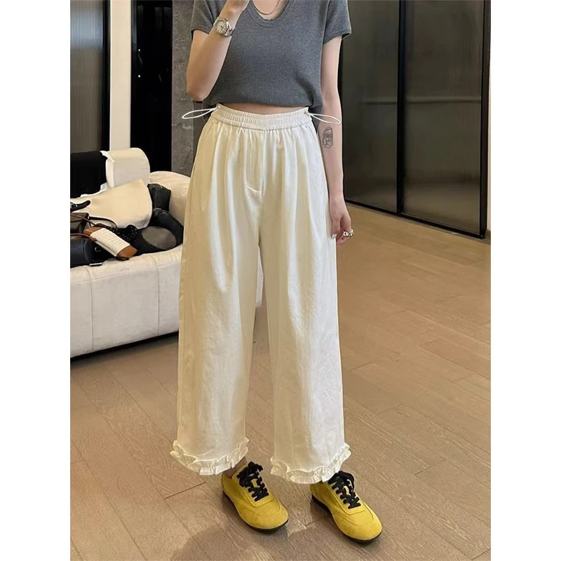 孕妇裤子白色花边阔腿休闲裤夏季薄款小个子宽松显瘦九分直筒裤