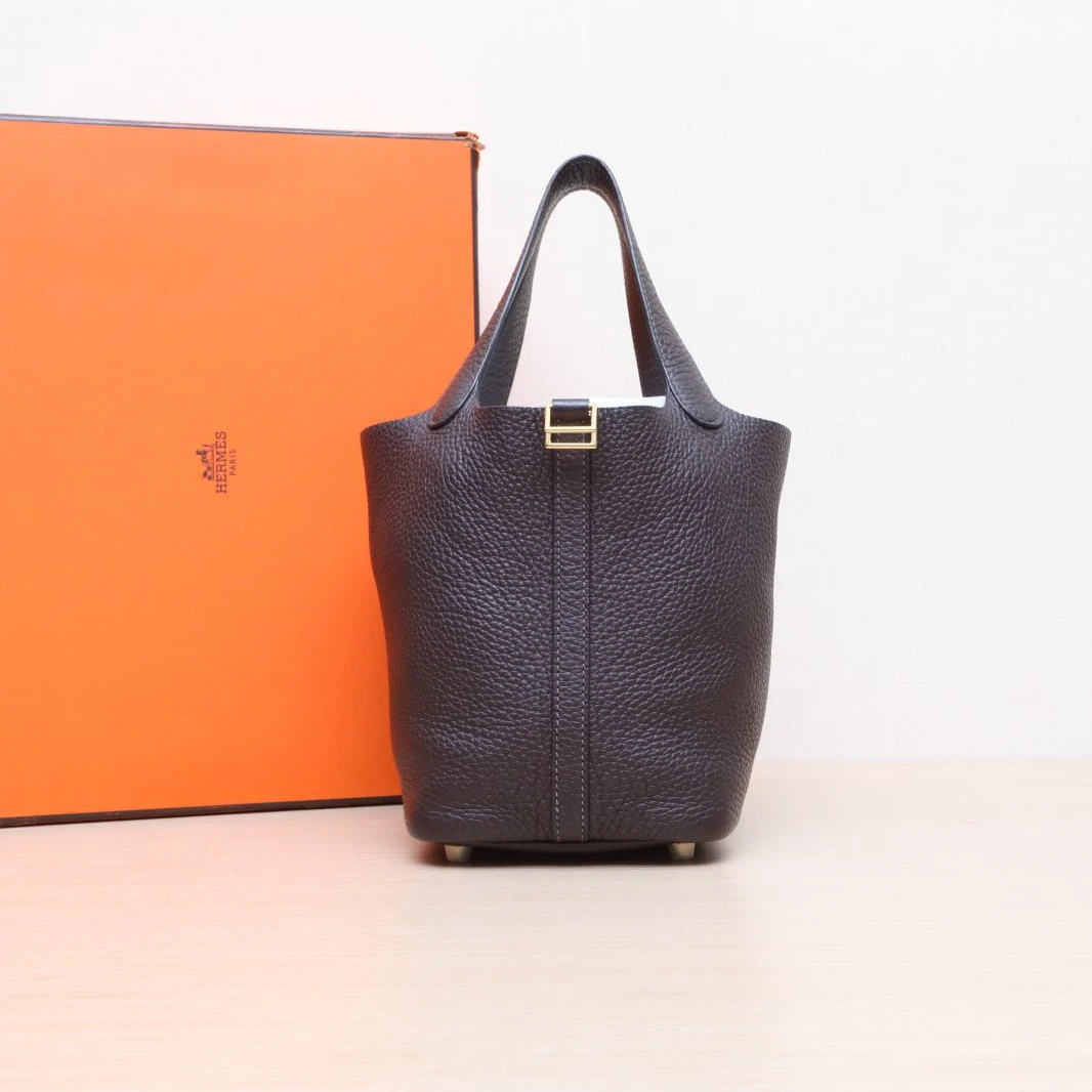 95新 Hermes/爱马仕 小花黑黑 菜篮子18 马鞍红 TC皮 Z刻 金扣