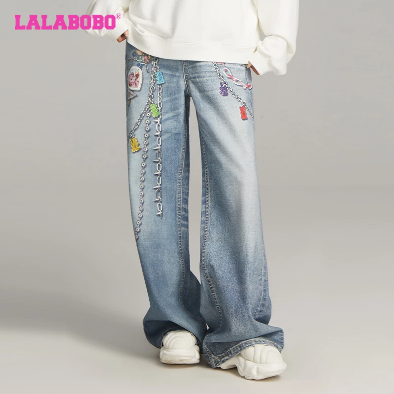 LALABOBO涂鸦高腰显瘦阔腿裤宽松长裤LBDD-WXZC15