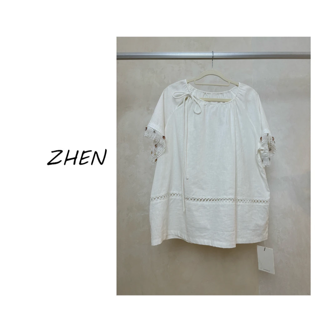 【ZHEN】25K00482 2025新款修身显瘦气质小众设计师款短袖T恤打底