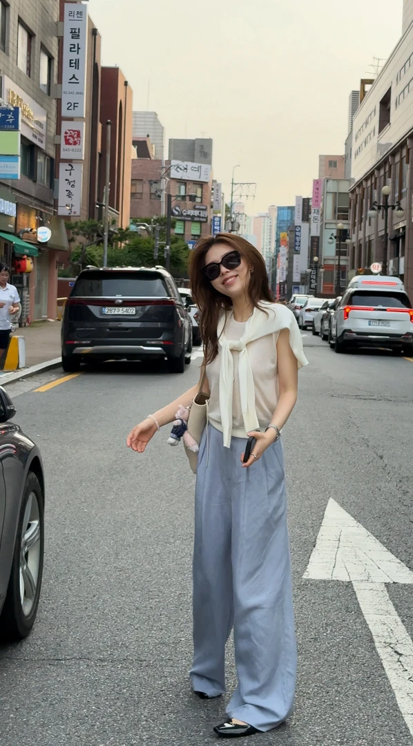 【蓝莓裤】MEGANLE 夏季凉感透气棉麻高腰直筒阔腿休闲长裤2025128