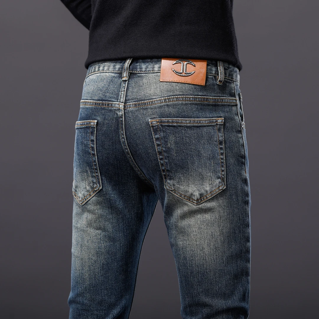 复古男士牛仔裤男款爆款2025新款潮流百搭修身小脚弹力休闲裤子男