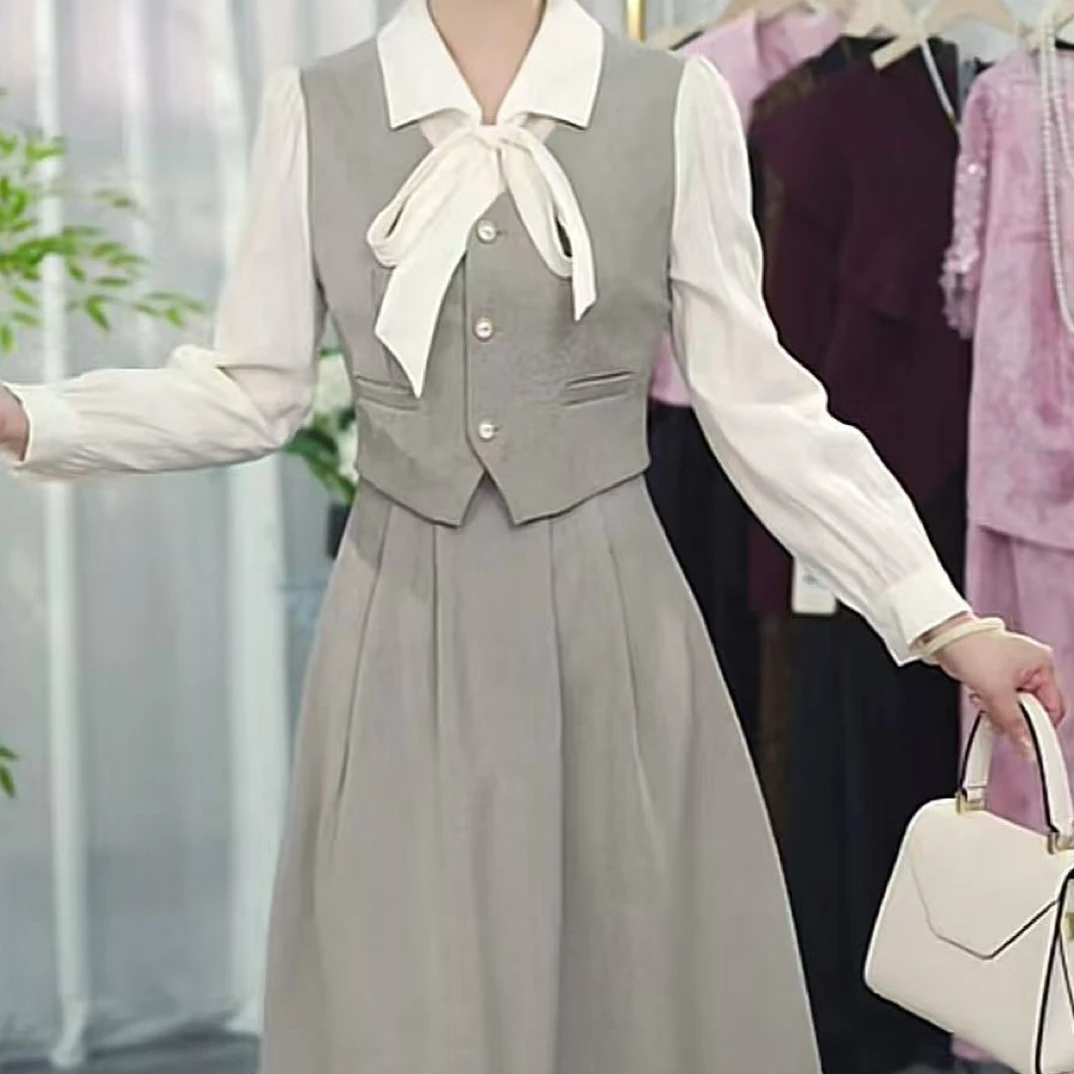 5068秋冬新款遮肉显瘦百搭简约假两件连衣裙