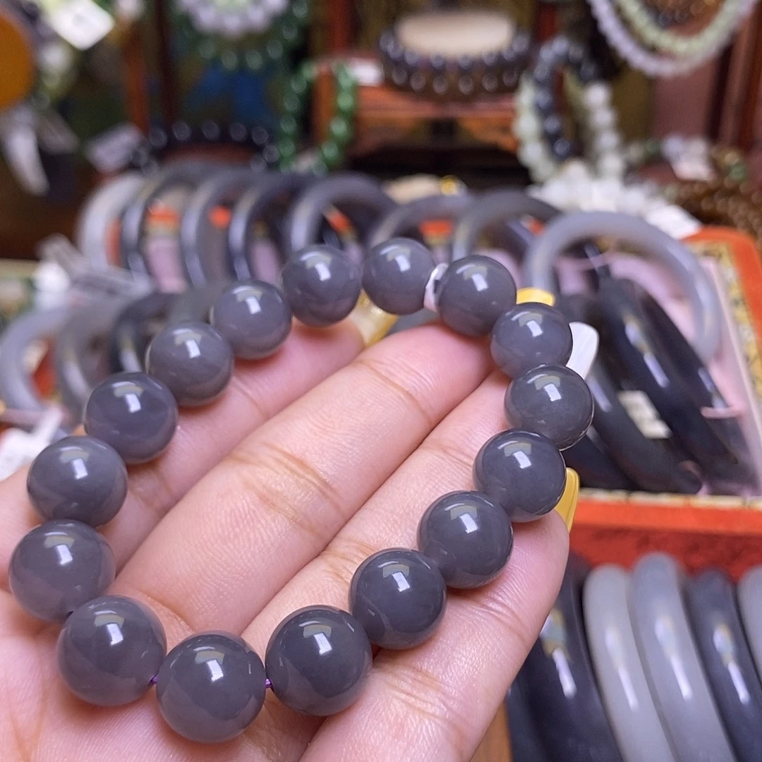 和田玉未镶嵌颈饰浓烟紫老矿料约12mm手串