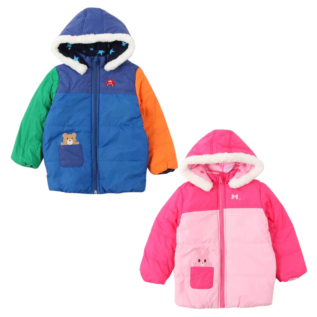 日系mk童装儿童外套男童秋冬女童夹棉上衣连帽开衫加厚两面穿衣服