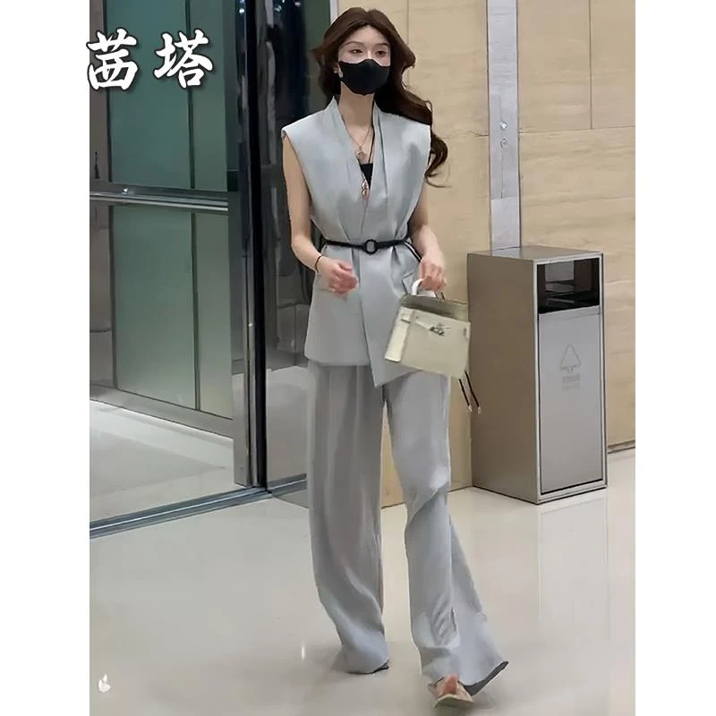 高级感西装马甲套装女2025夏季新款减龄气质无袖上衣阔腿裤两件套
