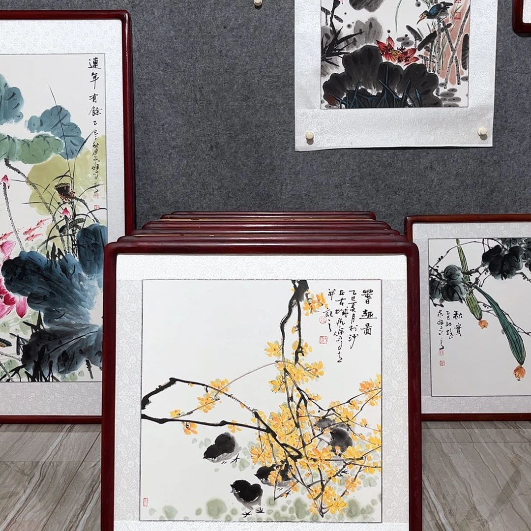 国画书画作品带框63.×63