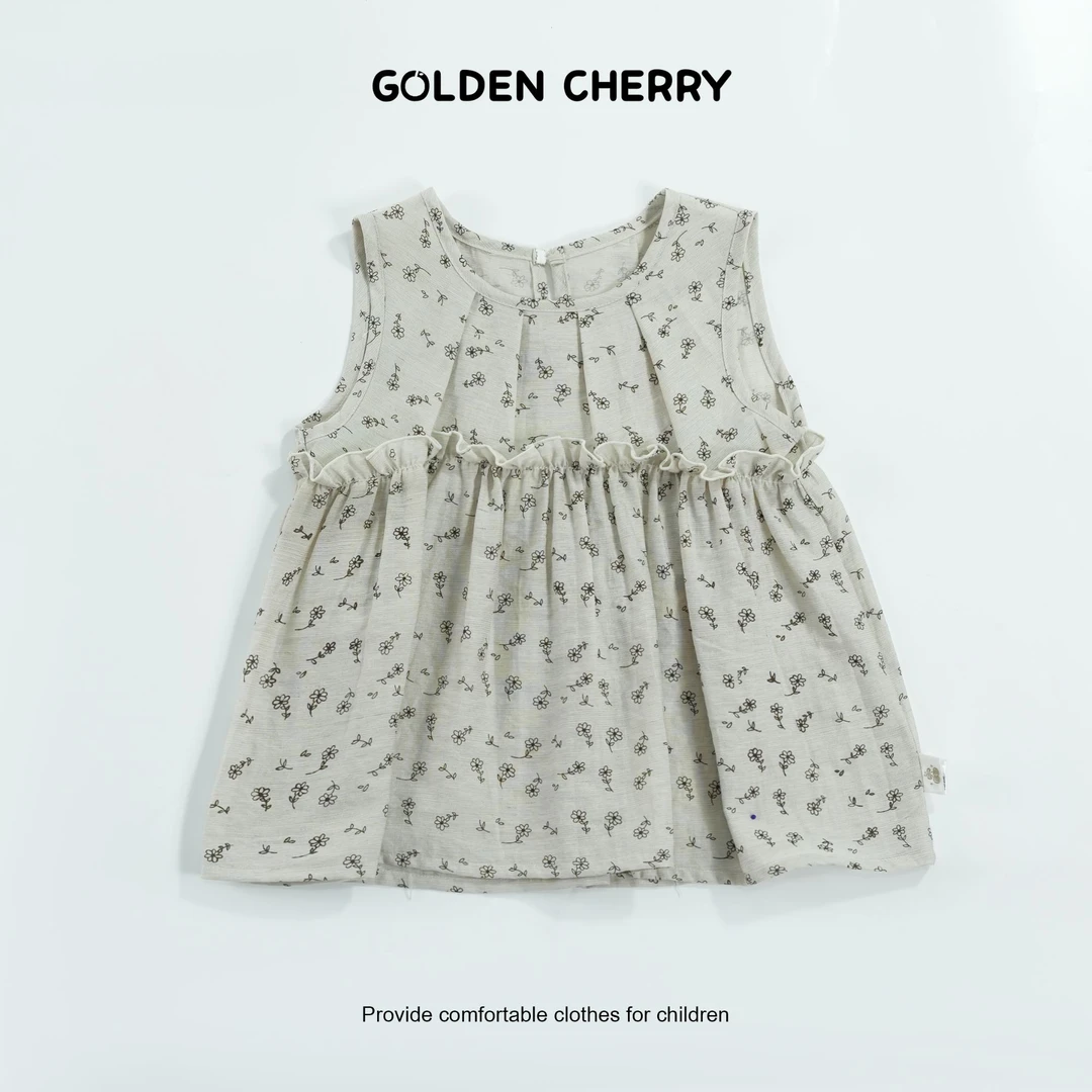 【金樱桃Golden cherry】小童小花满印木耳边洋气娃娃衫QDD867