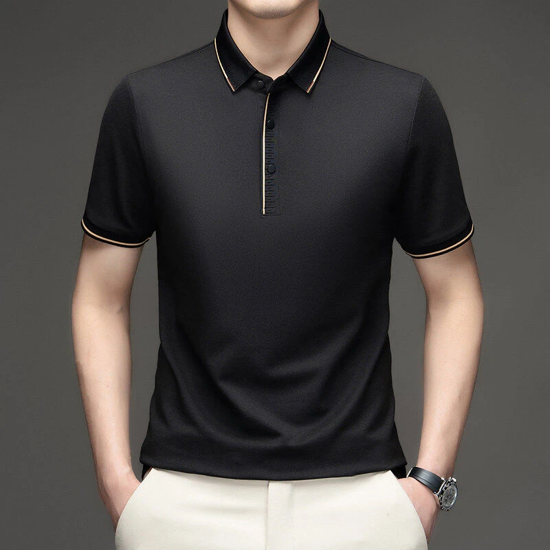 高级感男装夏季新休闲商务中青年polo衫翻领短袖潮流纯色薄款t恤