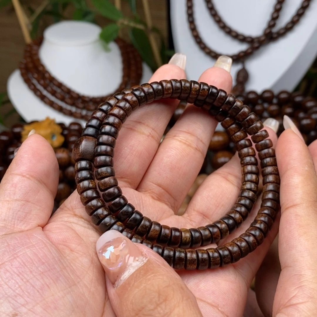 贡木手串/手链贡木4×7片珠黑冰果冻双圈