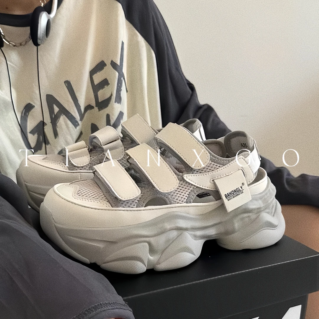 TIANXGO | 夏季魔术贴厚底老爹鞋百搭松糕底时髦网面凉鞋