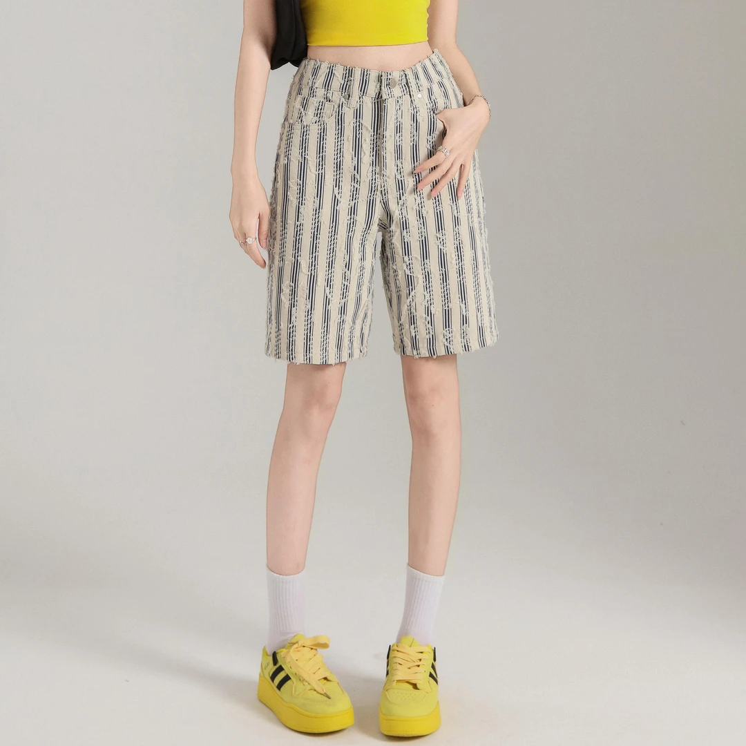 【冰川蓝调】时尚设计感剪花工艺a字女士牛仔短裤百搭轻奢五分裤