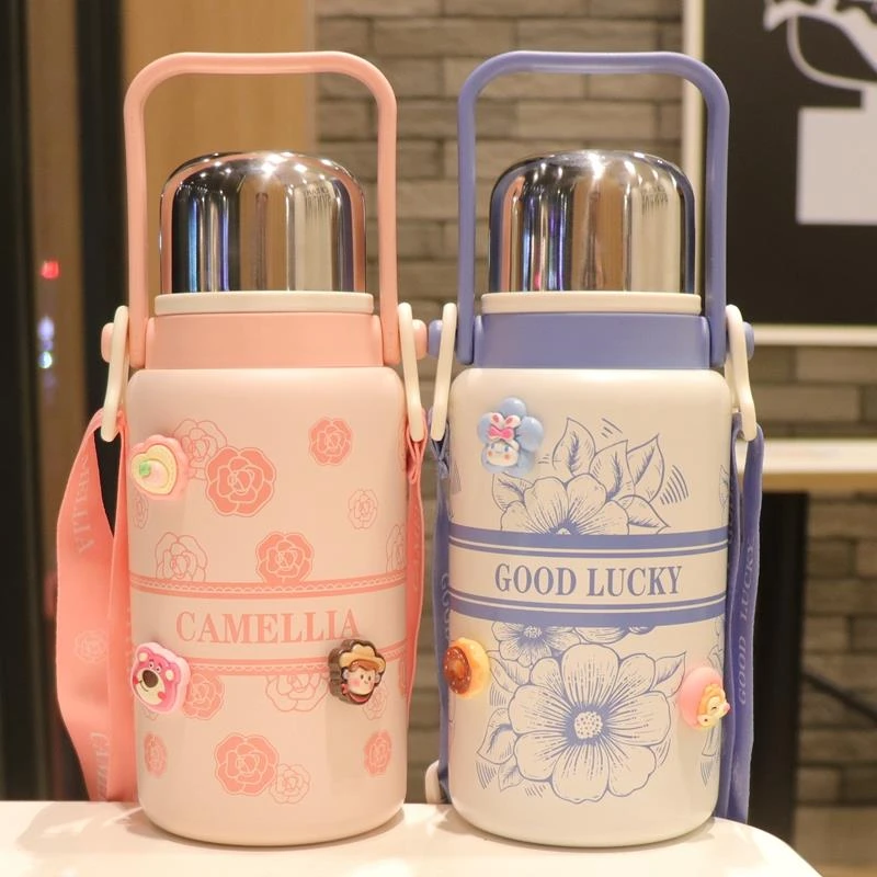 大容量保温水杯带吸管学生儿童双饮口两用316不锈钢杯子女高颜值