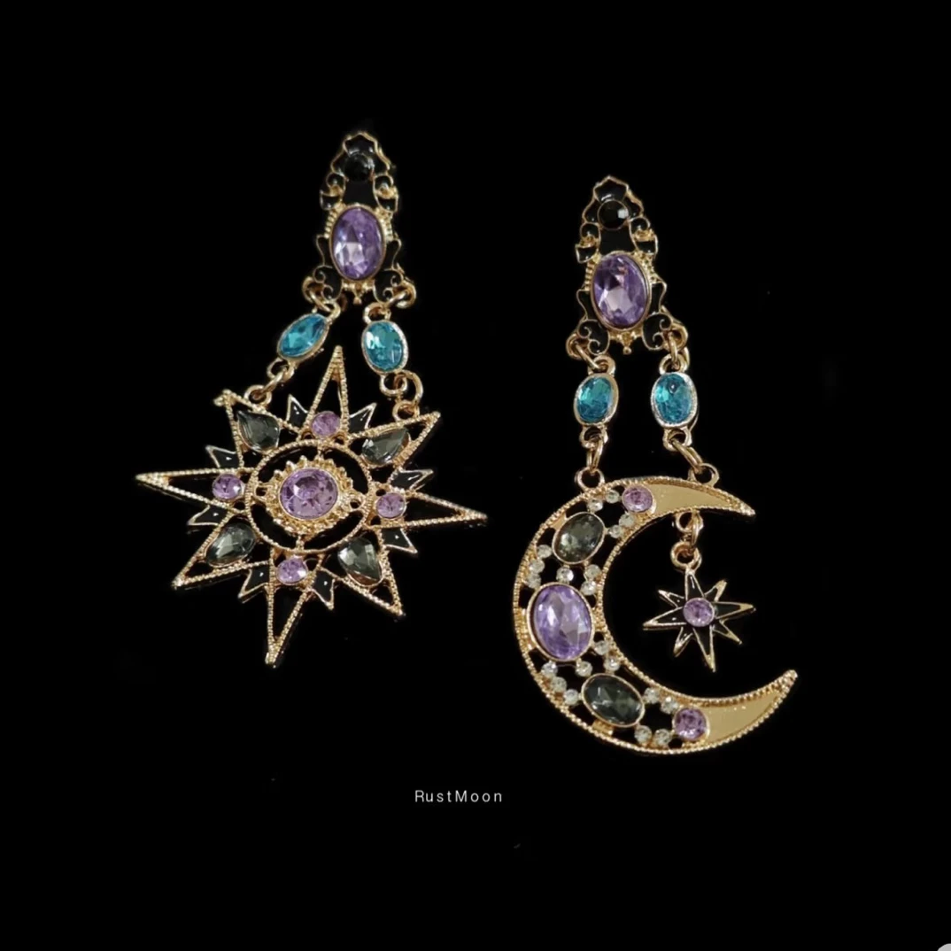 合金耳饰 奢华新款华丽巴洛克耳饰复古夸张太阳月亮耳环长款