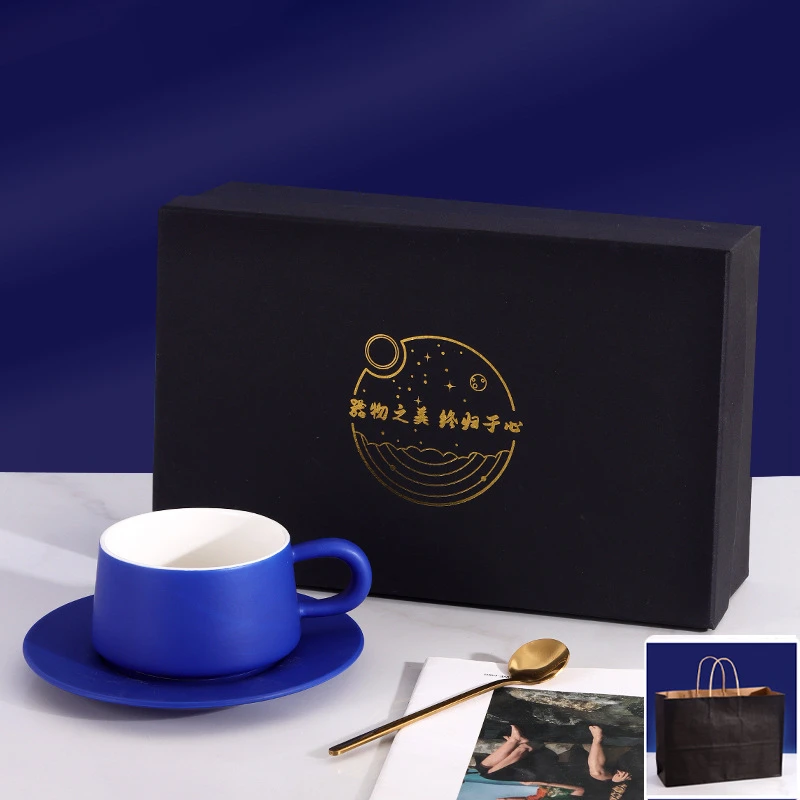 咖啡杯碟套装克莱因蓝高级感陶瓷杯轻奢办公室下午茶杯马克杯水杯