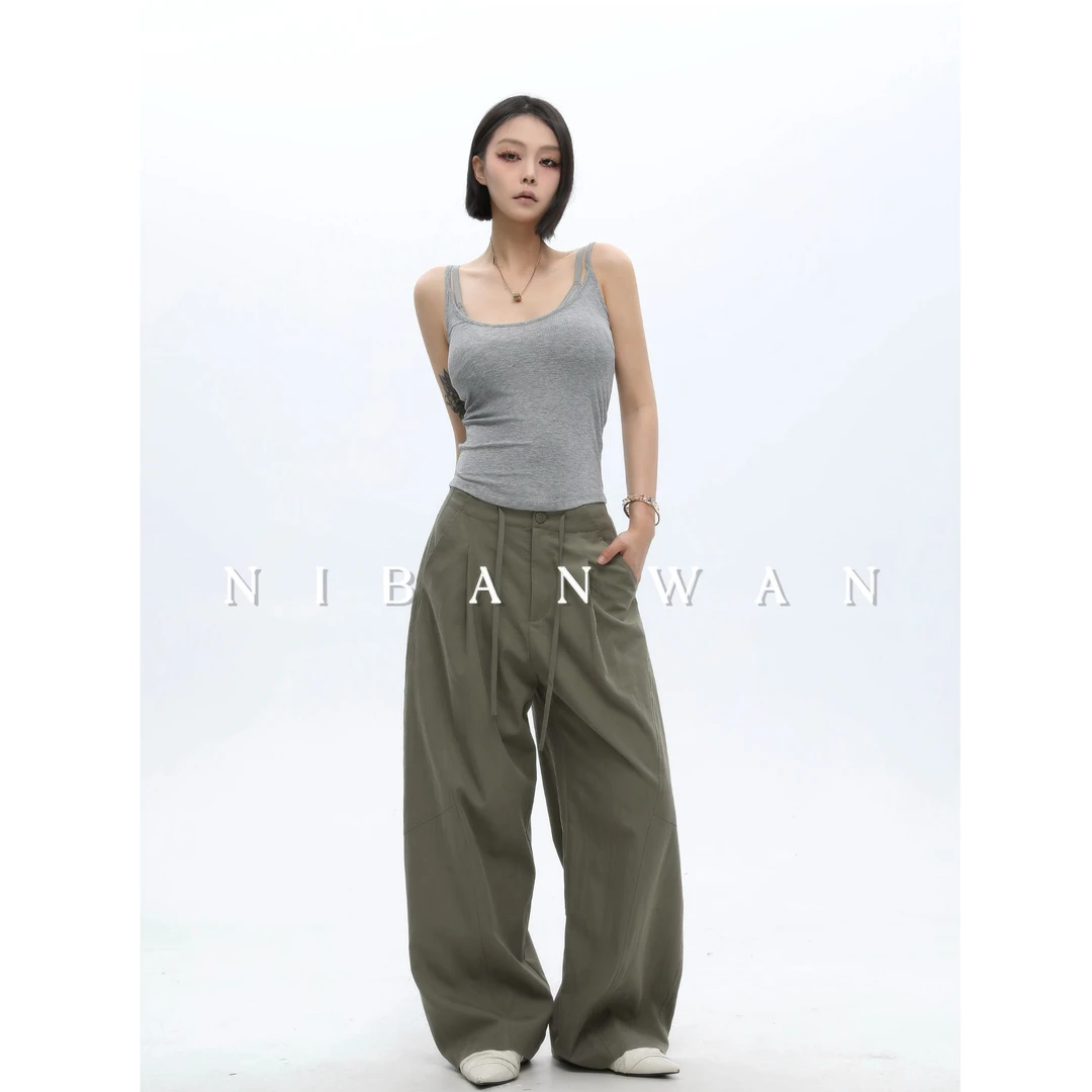 NBW25初秋透气洋气百搭休闲抽绳薄款阔腿女宽松裤子休闲裤ZZ