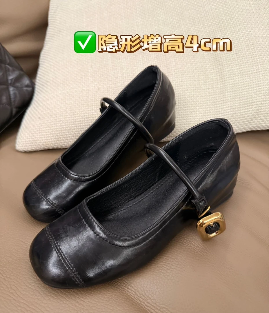 小个子春秋百搭气质复古甜美舒适软底平底内增高浅口玛丽珍单鞋女