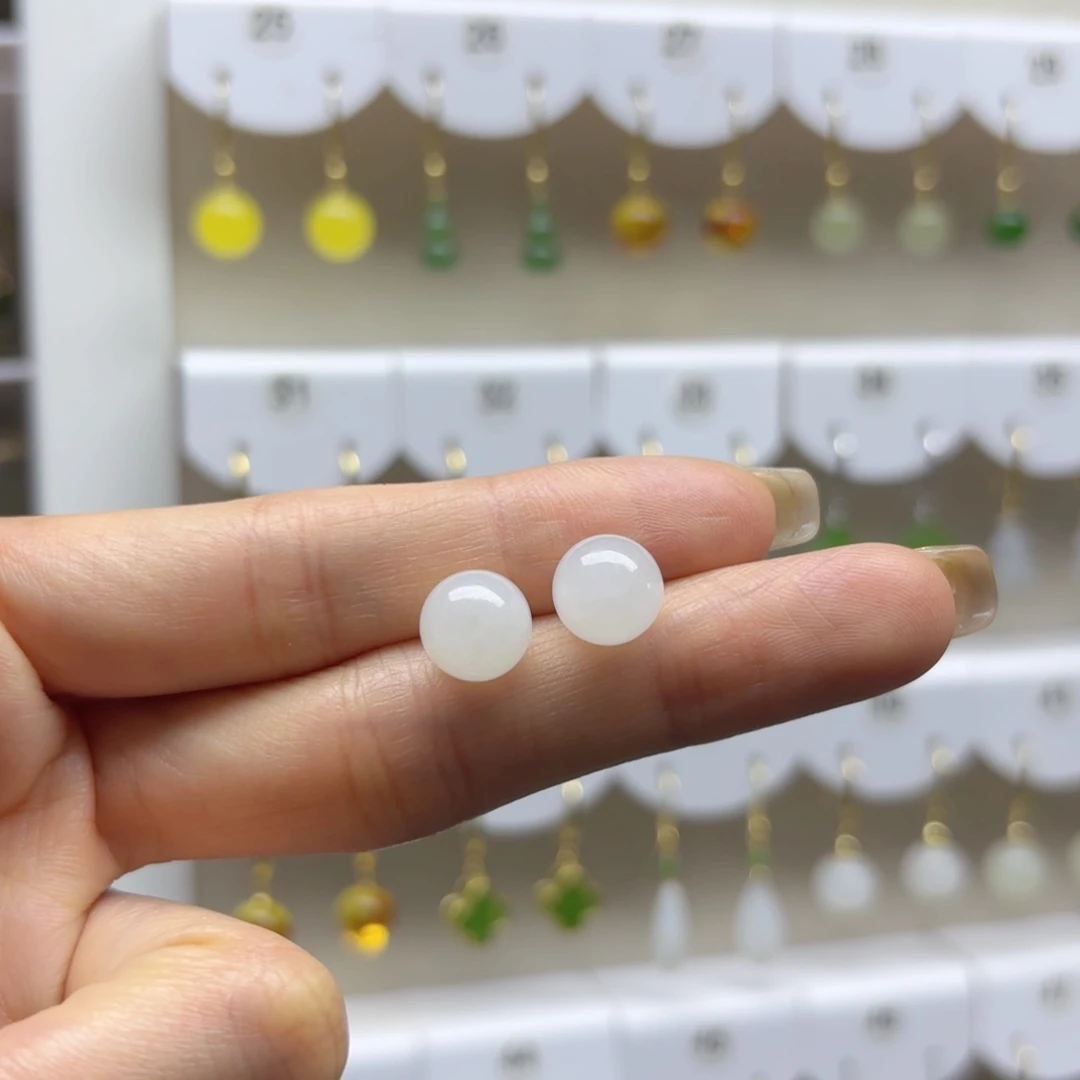 和田玉银S925镶嵌耳饰