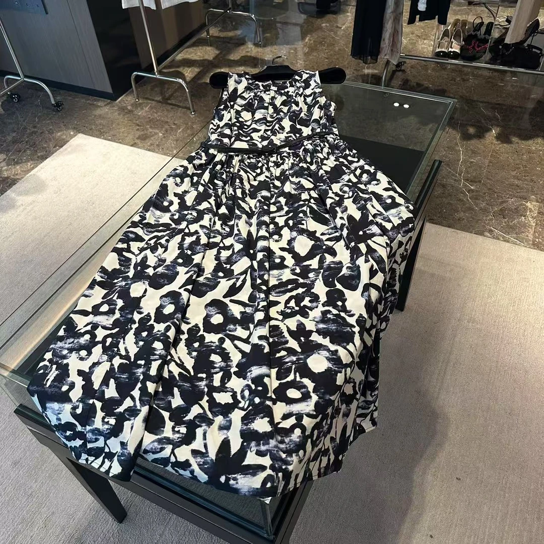 夏季新款圆领无袖印花连衣裙