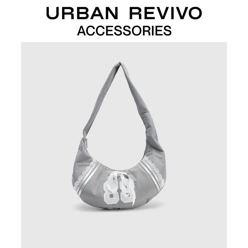 URBAN REVIVO2025秋季新款女运动芭蕾风蕾丝斜挎包UAYB50033