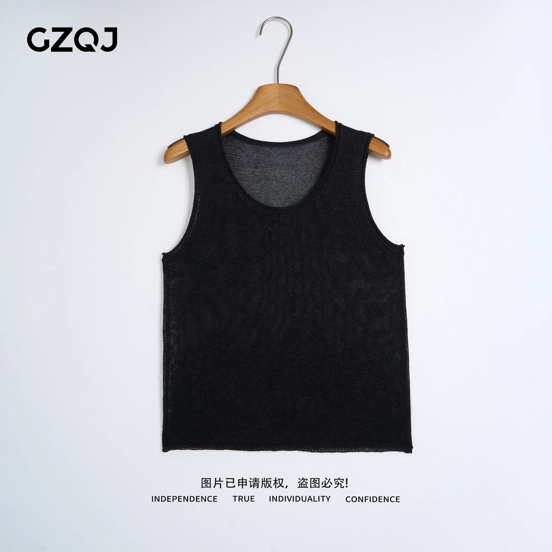 广州琴姐【素纱云纹】欧若风通勤圆领和纸背心无袖吊带女士夏季224