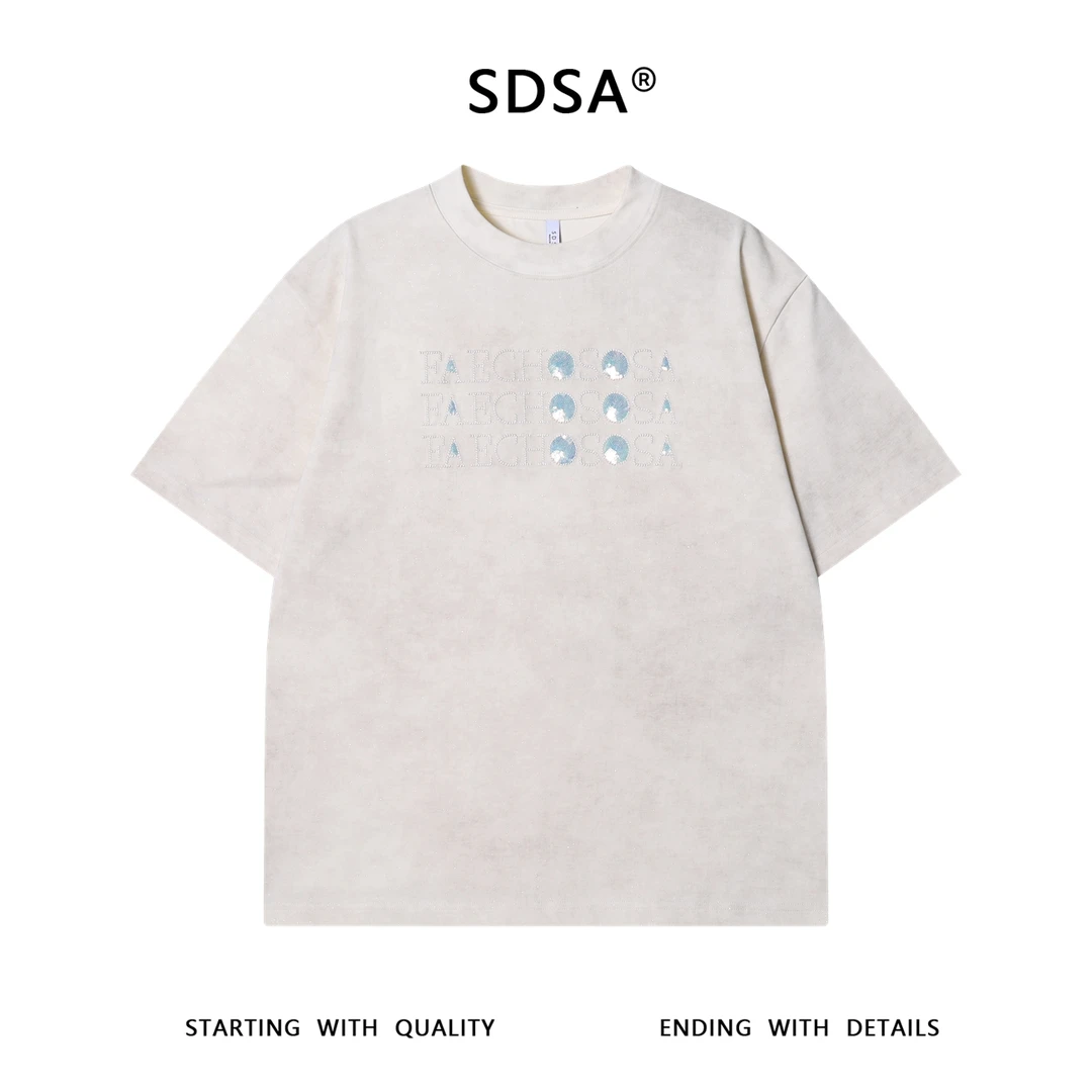 夏季高级感新款韩系简约刺绣字母细闪短袖T恤简约宽松圆领上衣