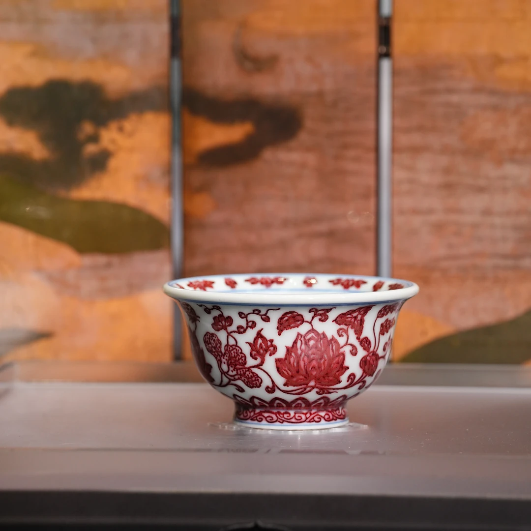 永明尚玩丨全红缠枝小压手杯60cc景德镇陶瓷茶具